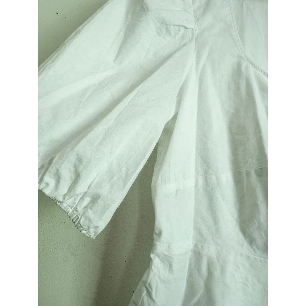 Old Navy White Cotton Puff Sleeve Peplum Blouse Twist Front Cottagecore Top L
